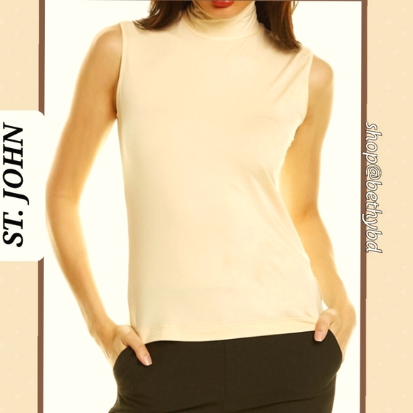St. John Tops - St John Nuda Top in chamomile with mock collar Size XL EUC Worn 1x
